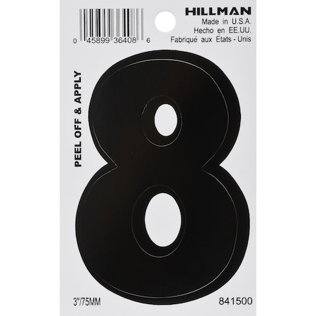 Hillman 3 in. Black Vinyl Self-Adhesive Number 8 1 pc, PK6 841500